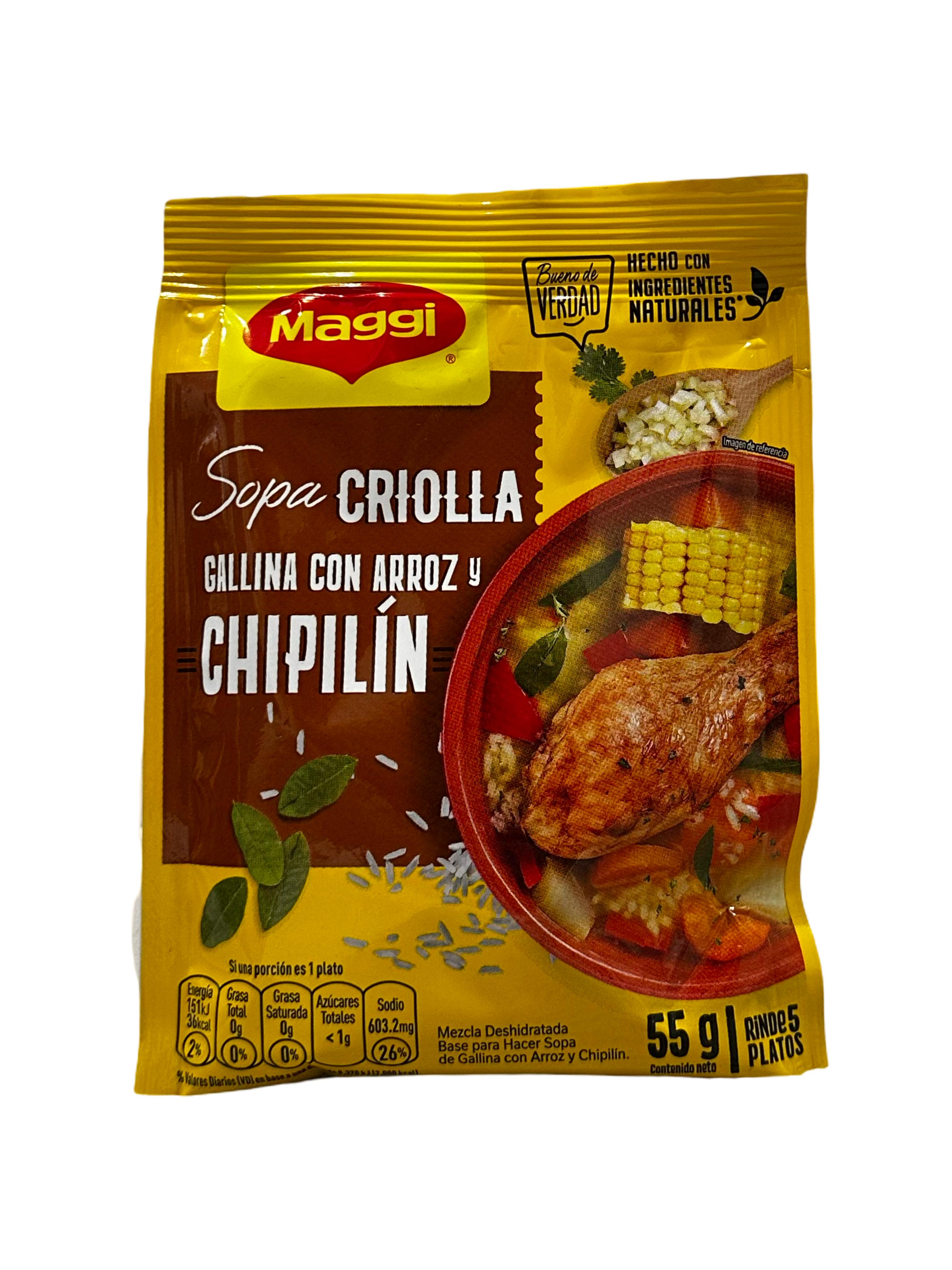 Sopa Criolla de Gallina con Arroz y Chipilín Maggi 55 g