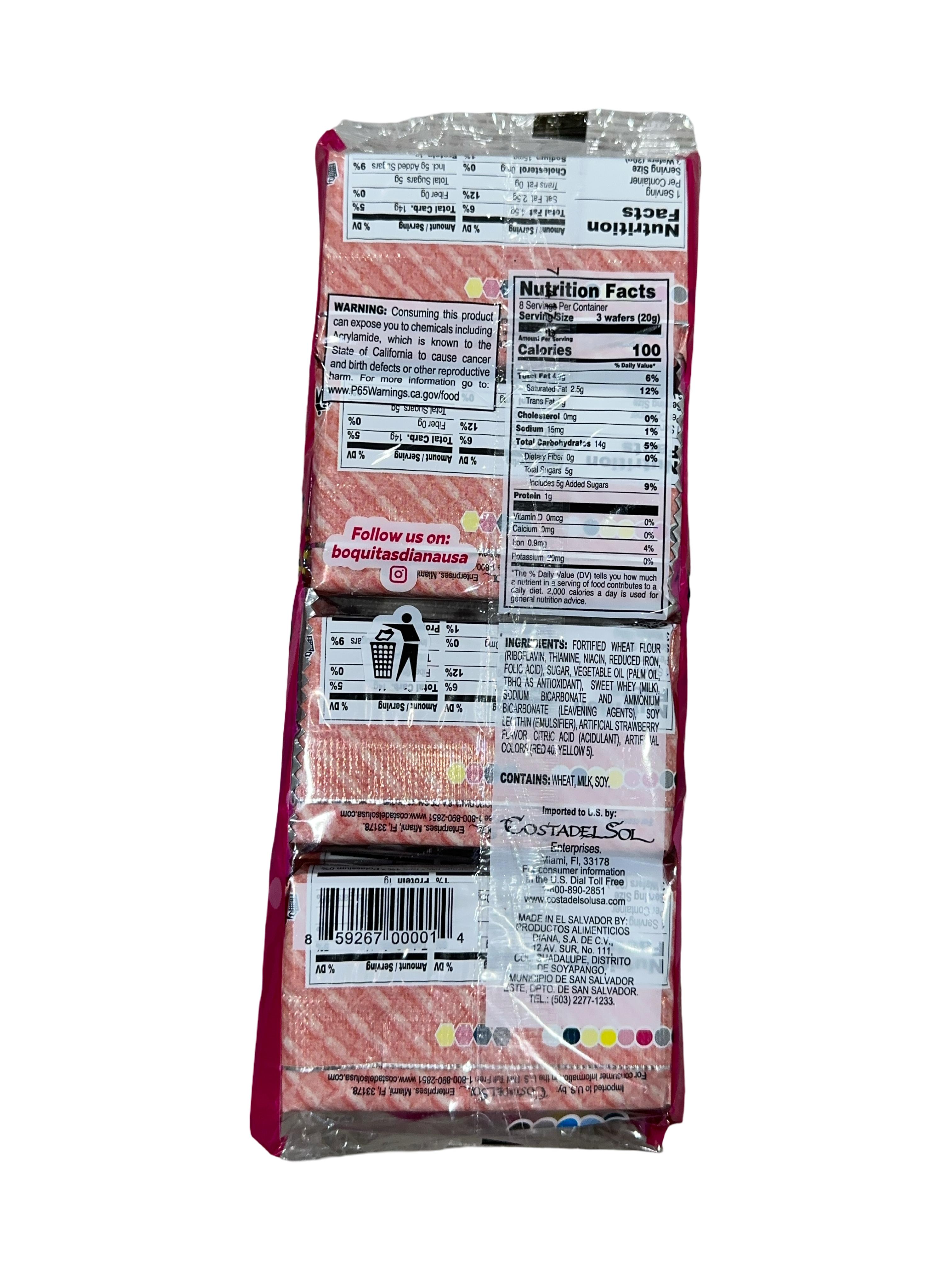 Wafer de Fresa Picnic Diana Pack 8 Unidades