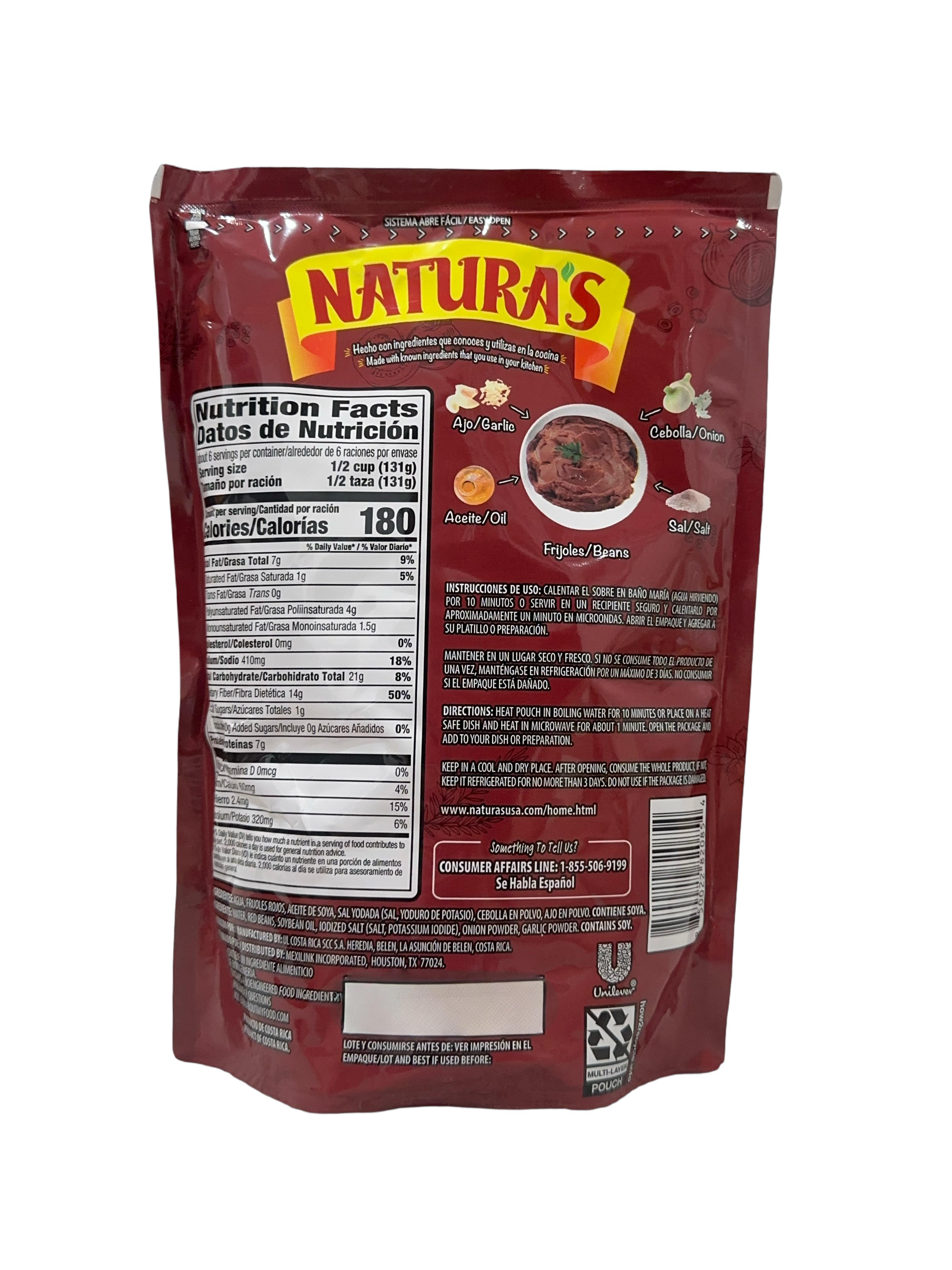 Frijoles Rojos Volteados Naturas 750 g